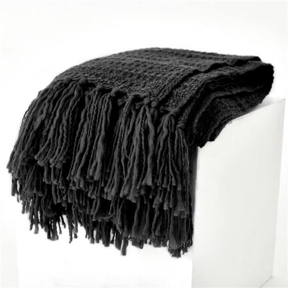 HOME Chunky Black Knitted Throw Blanket for Couch, Chair, Sofa, or Bed - Picture 5 of 16